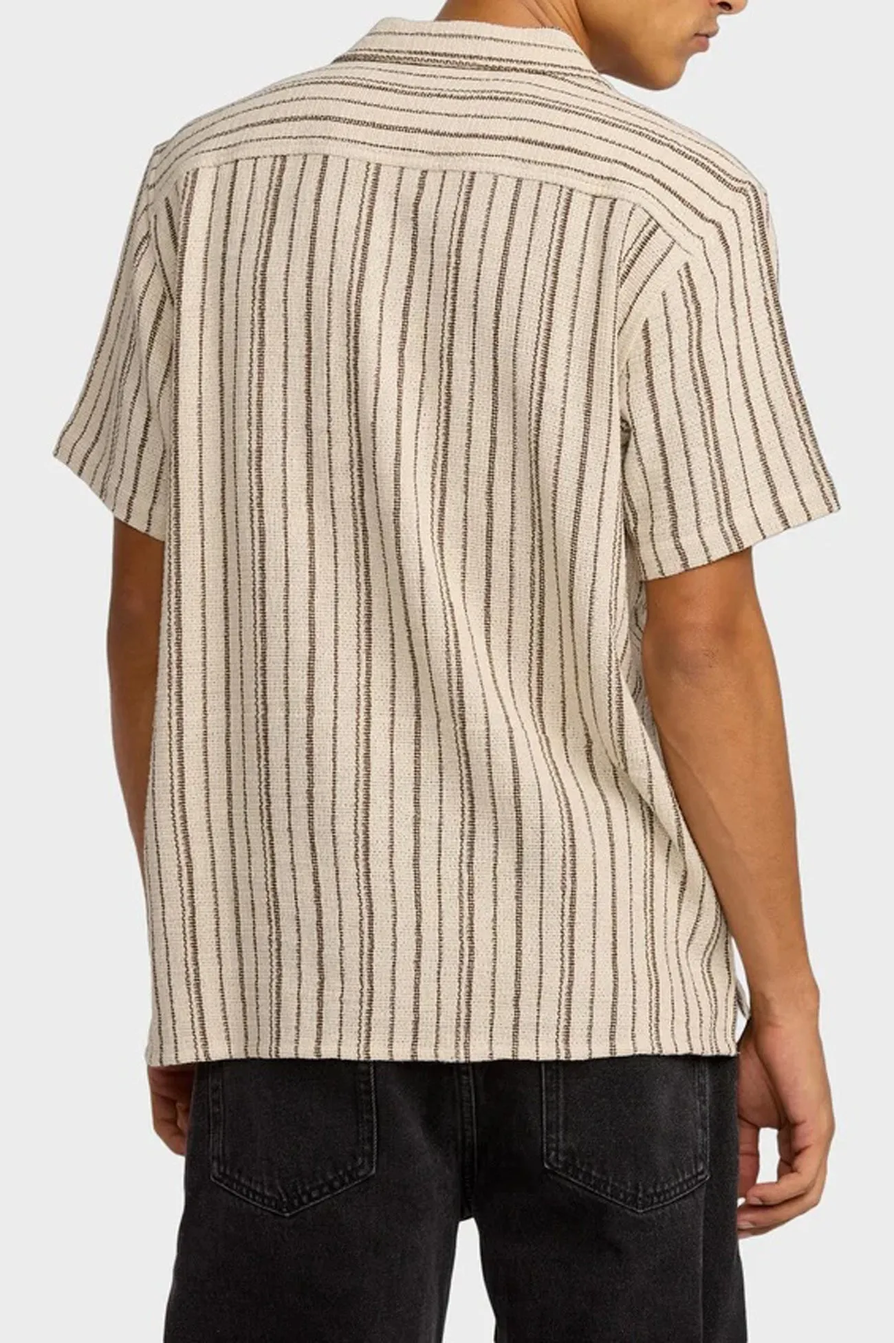 Vacancy Stripe Short Sleeve Ceramic Button front Casual Comfort