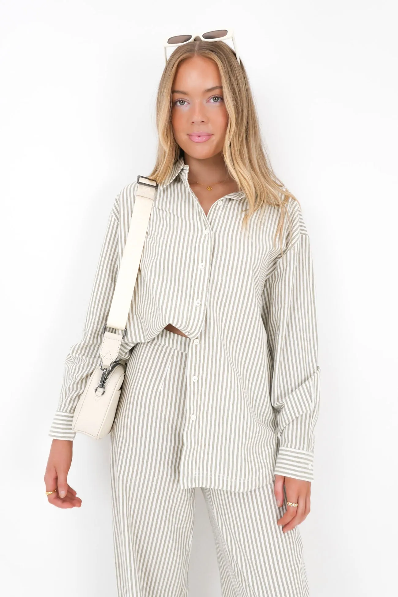 Anti-static Valley Stripe Oversized Shirt Ivy