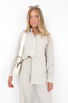 Anti-static Valley Stripe Oversized Shirt Ivy