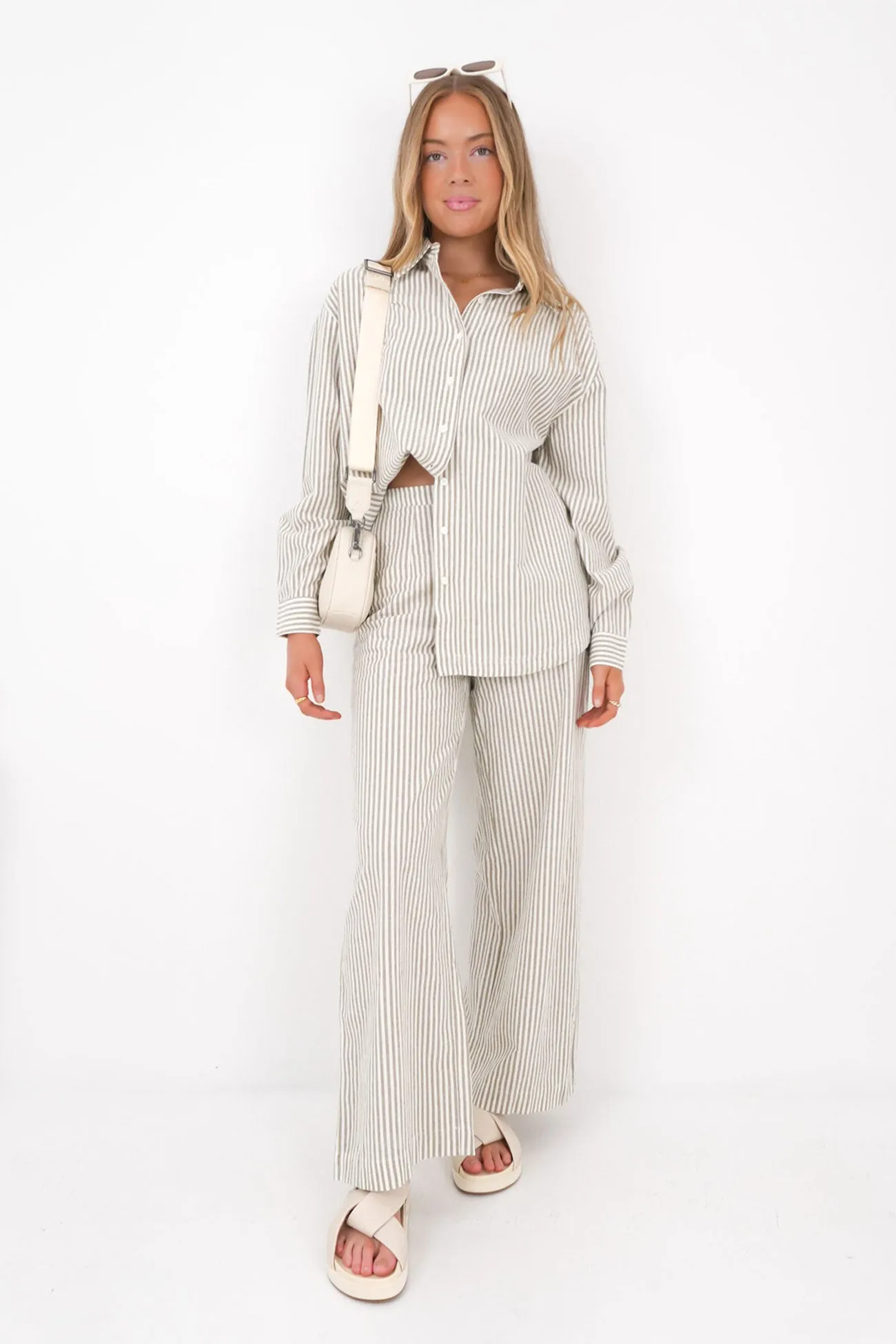 Neutral Colors Classic Design Valley Stripe Oversized Shirt Ivy