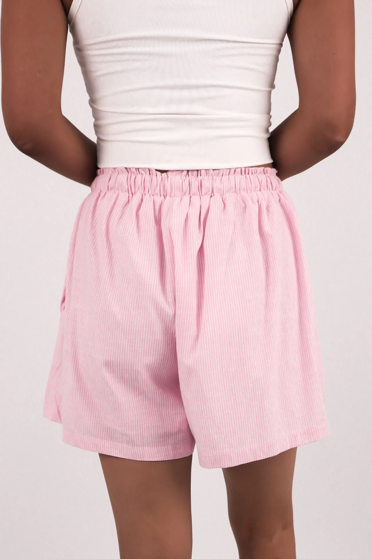 Adjustable drawstring Gabbi Short Pink Stripe