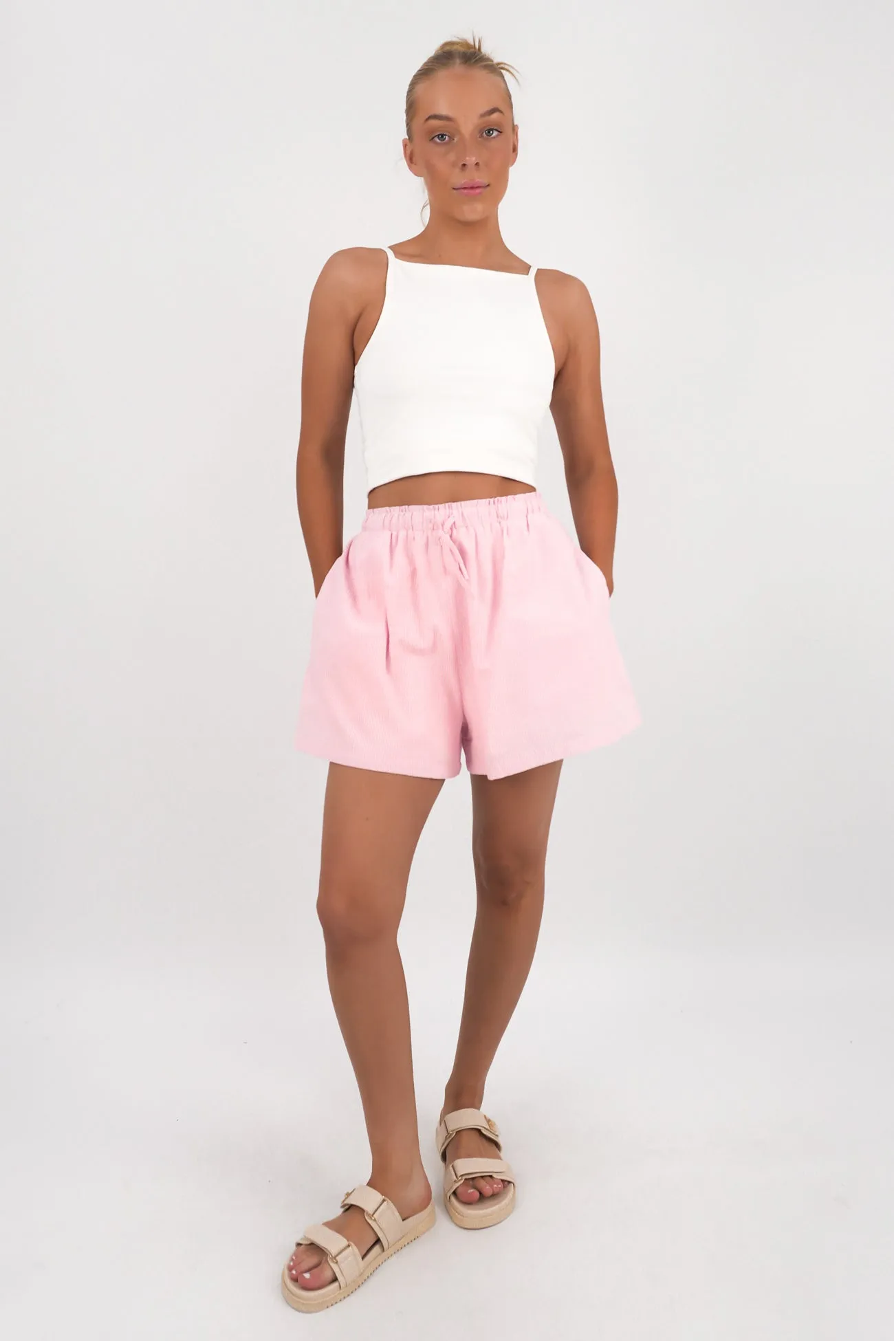 Office Wear AntiStaticCoating Gabbi Short Pink Stripe