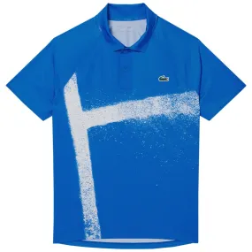 Debossed Design Buttoned Velvety Texture Lacoste Men's Novak Djokovic Tennis X Polo - Blue