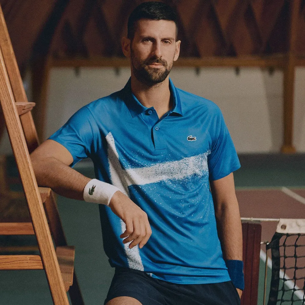 Velvety Texture Lacoste Men's Novak Djokovic Tennis X Polo - Blue Wrinkle-Resistant