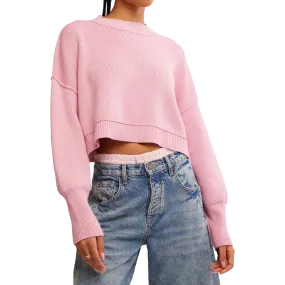 Bonded Hemline Contrast Stitch Accent Women's Easy Street Crop Pullover