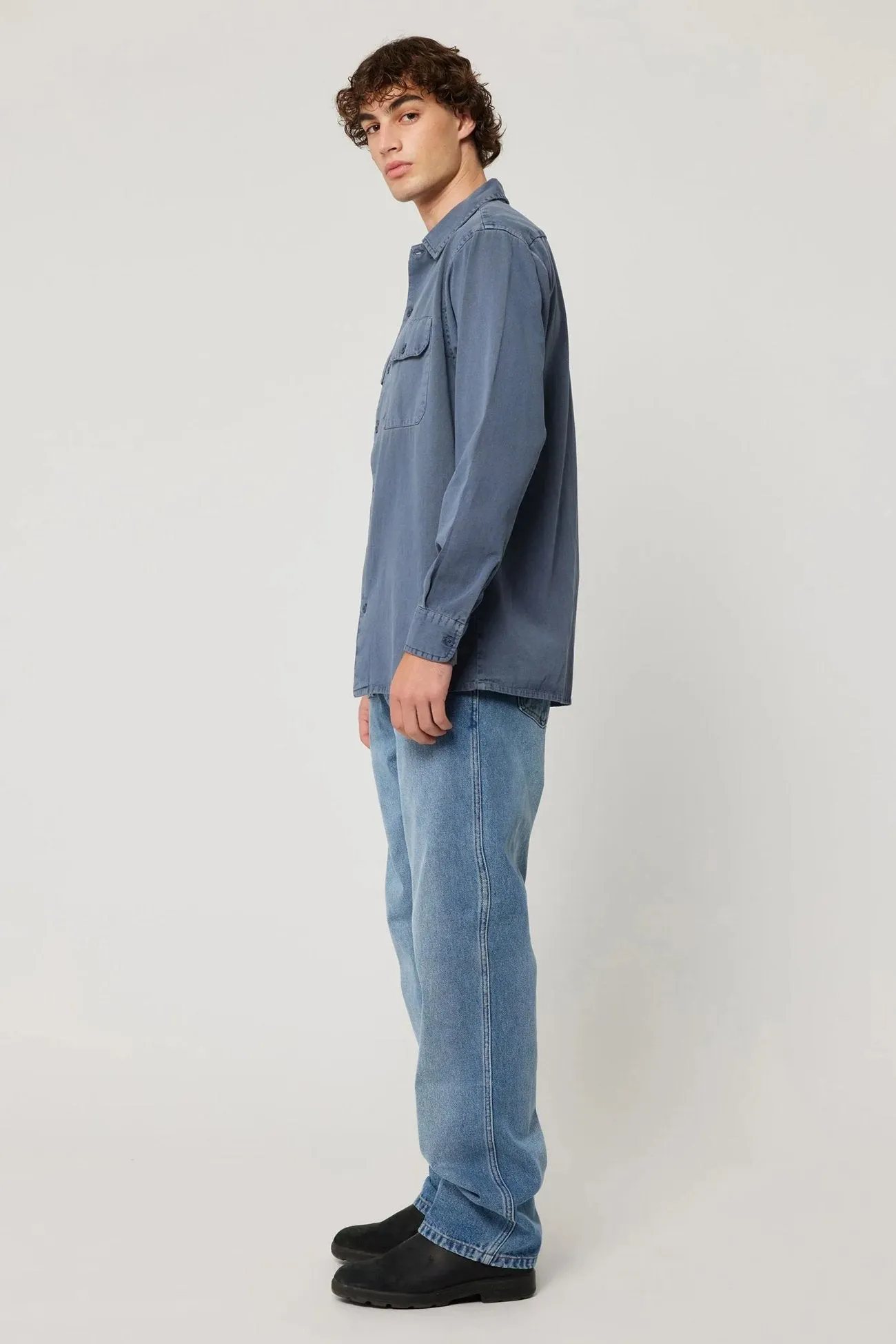 Solid Color Ezy Trade Long Sleeve Shirt Washed Blue