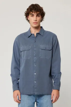 Animal Print Smart Look Ezy Trade Long Sleeve Shirt Washed Blue