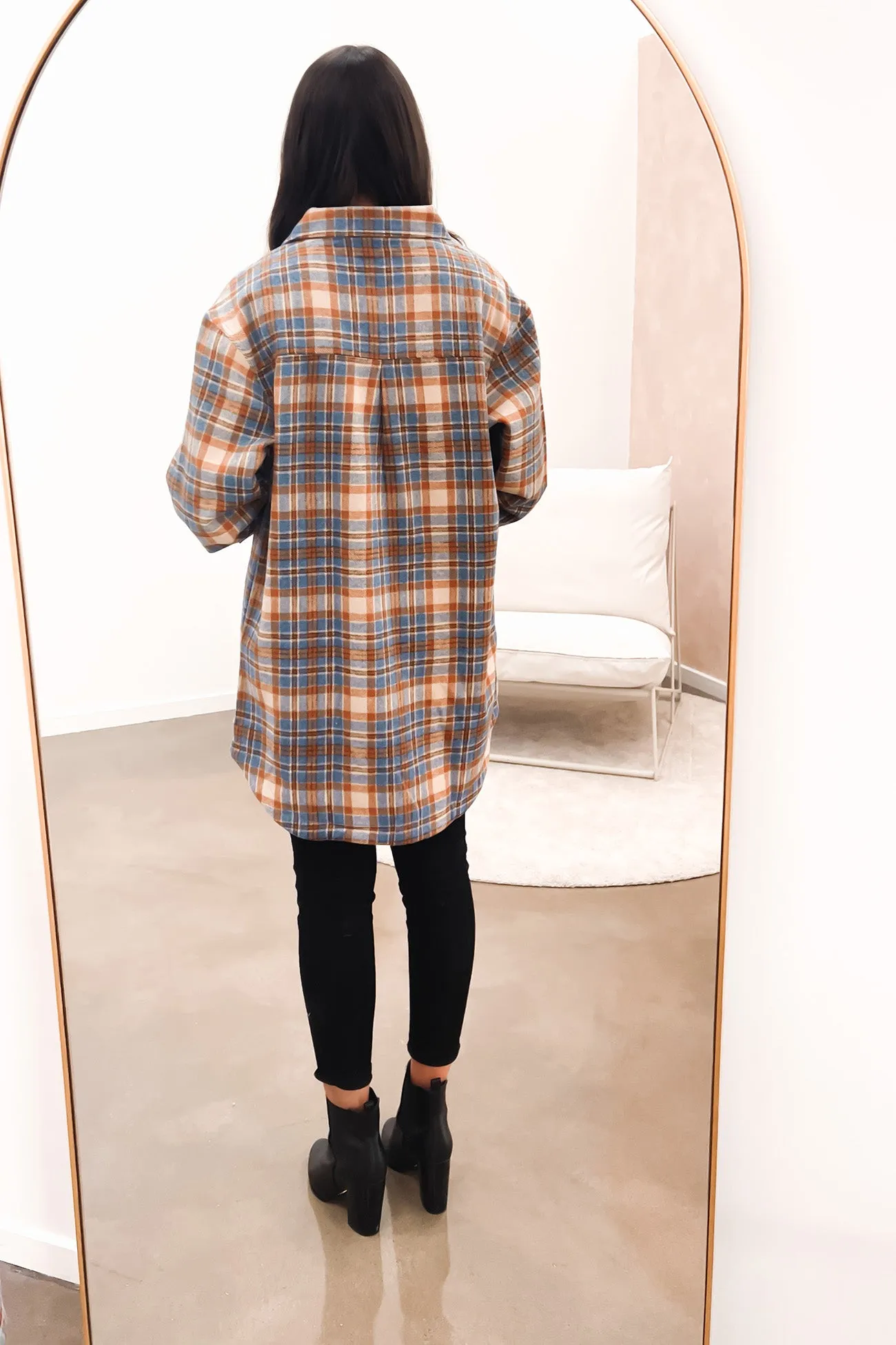 Amber Check Shacket Check color block