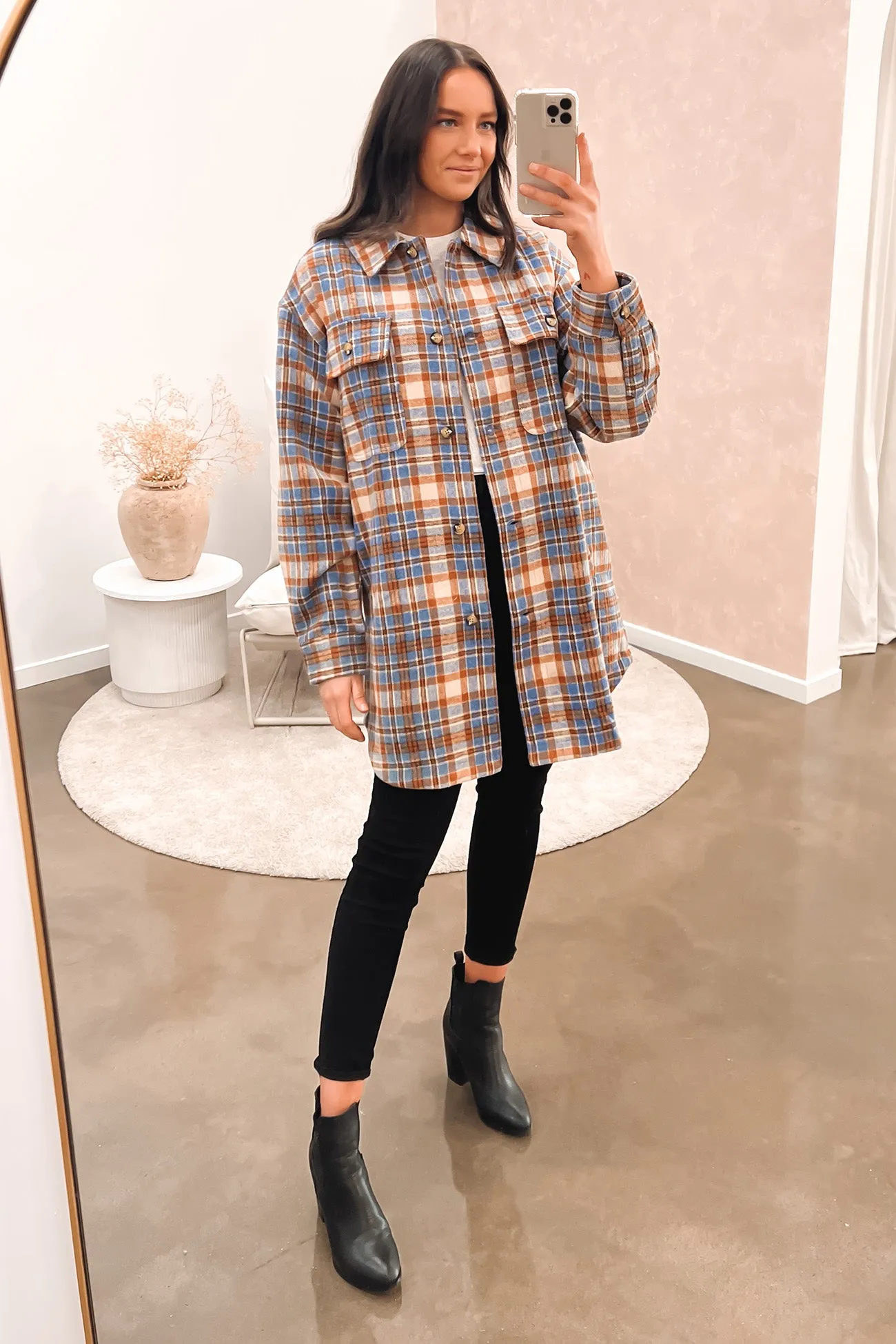 AdjustableHood Amber Check Shacket Check