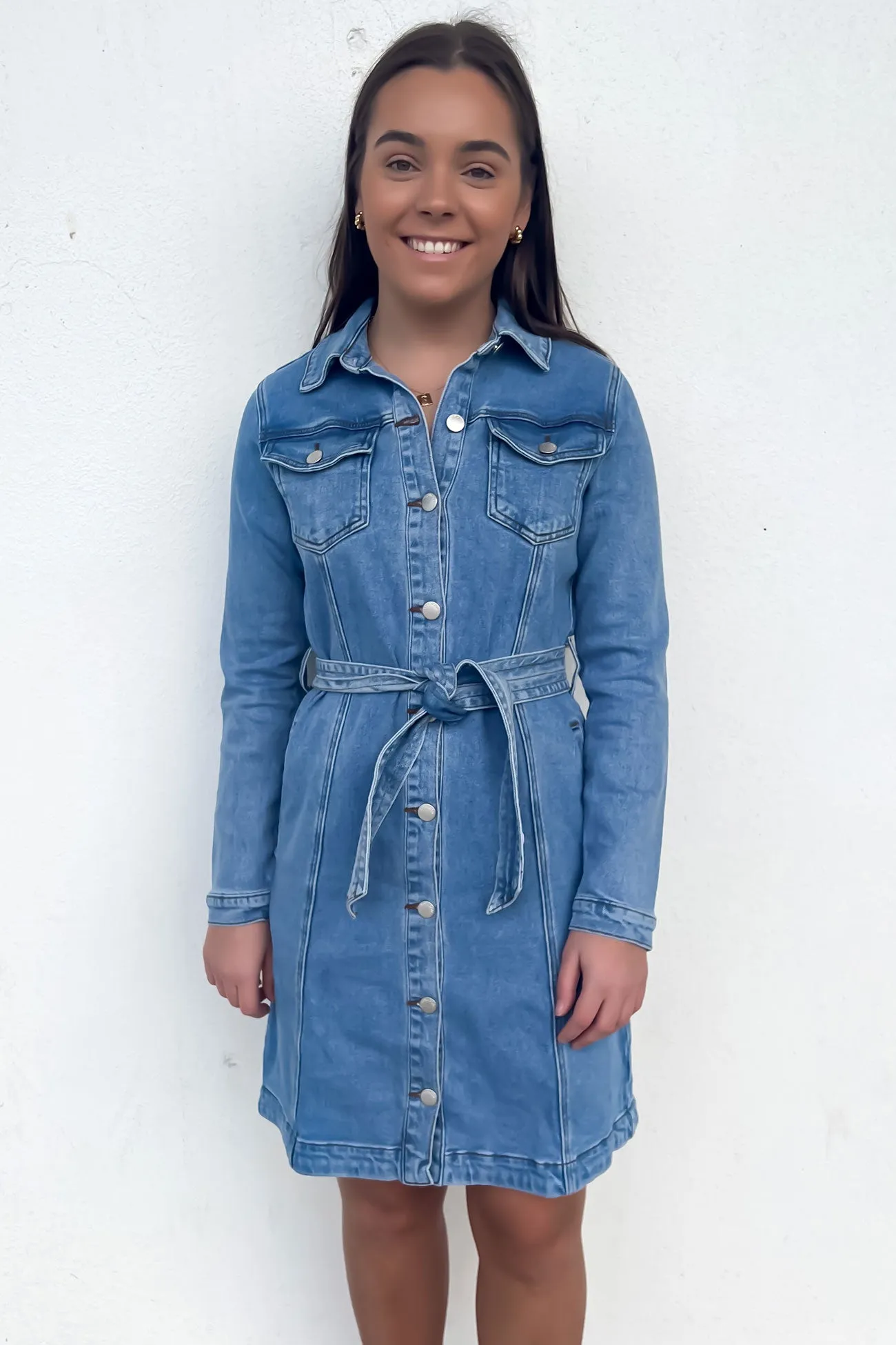 Body Fit Smart Layer Riley Denim Dress Mid Blue