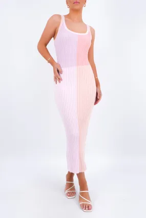Fresh Appeal Satin Touch Lindley Knit Midi Dress Pink