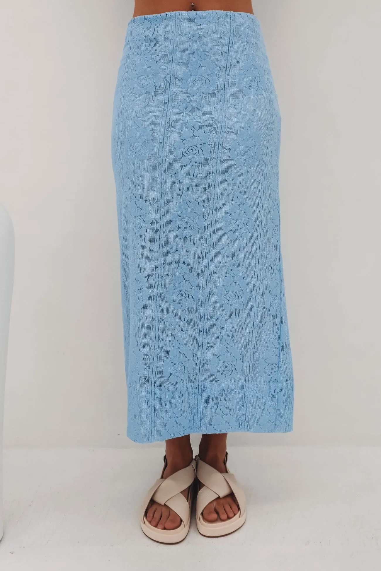 Push Button Closure Mary Midi Skirt Blue