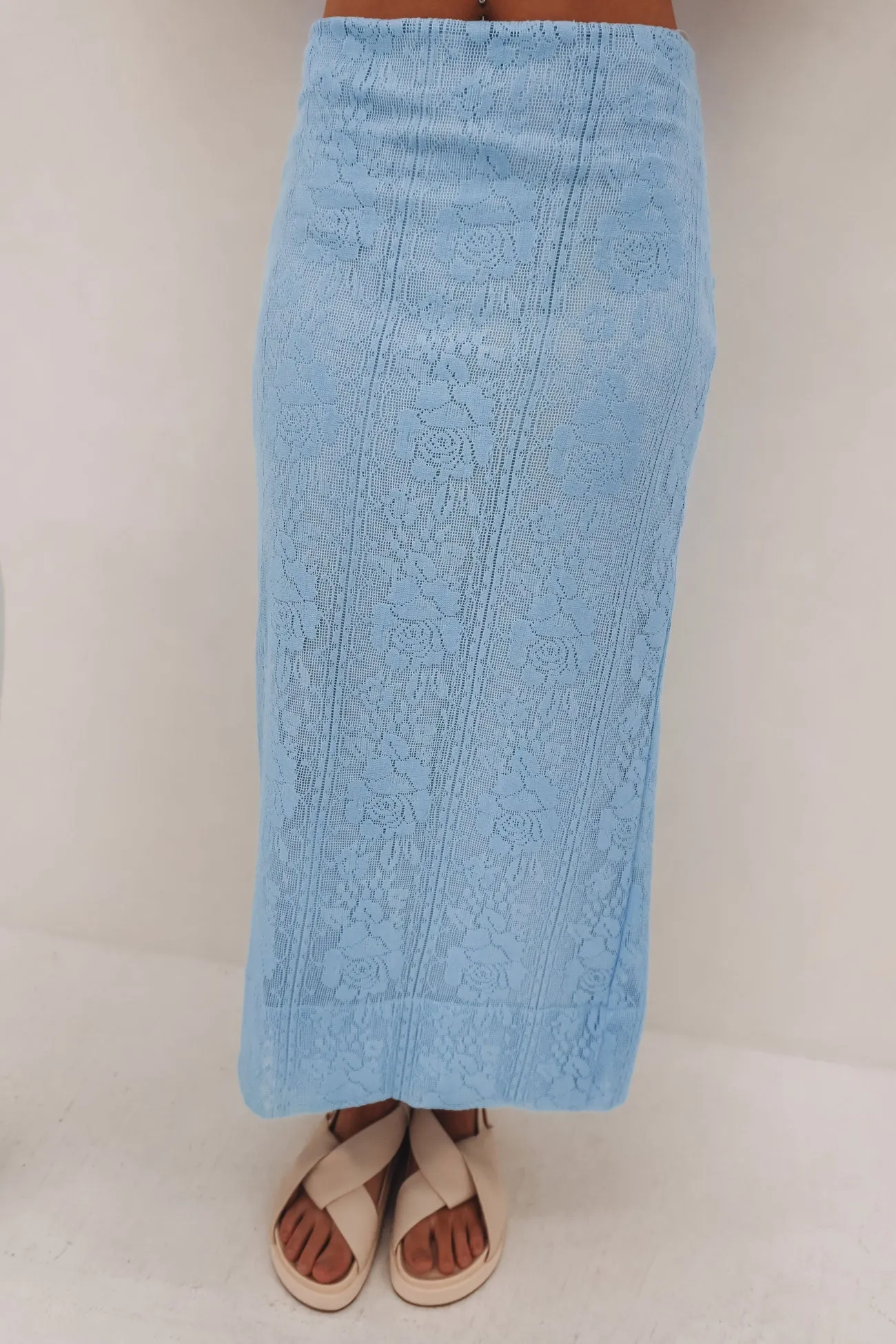 Scalloped Edge Mary Midi Skirt Blue