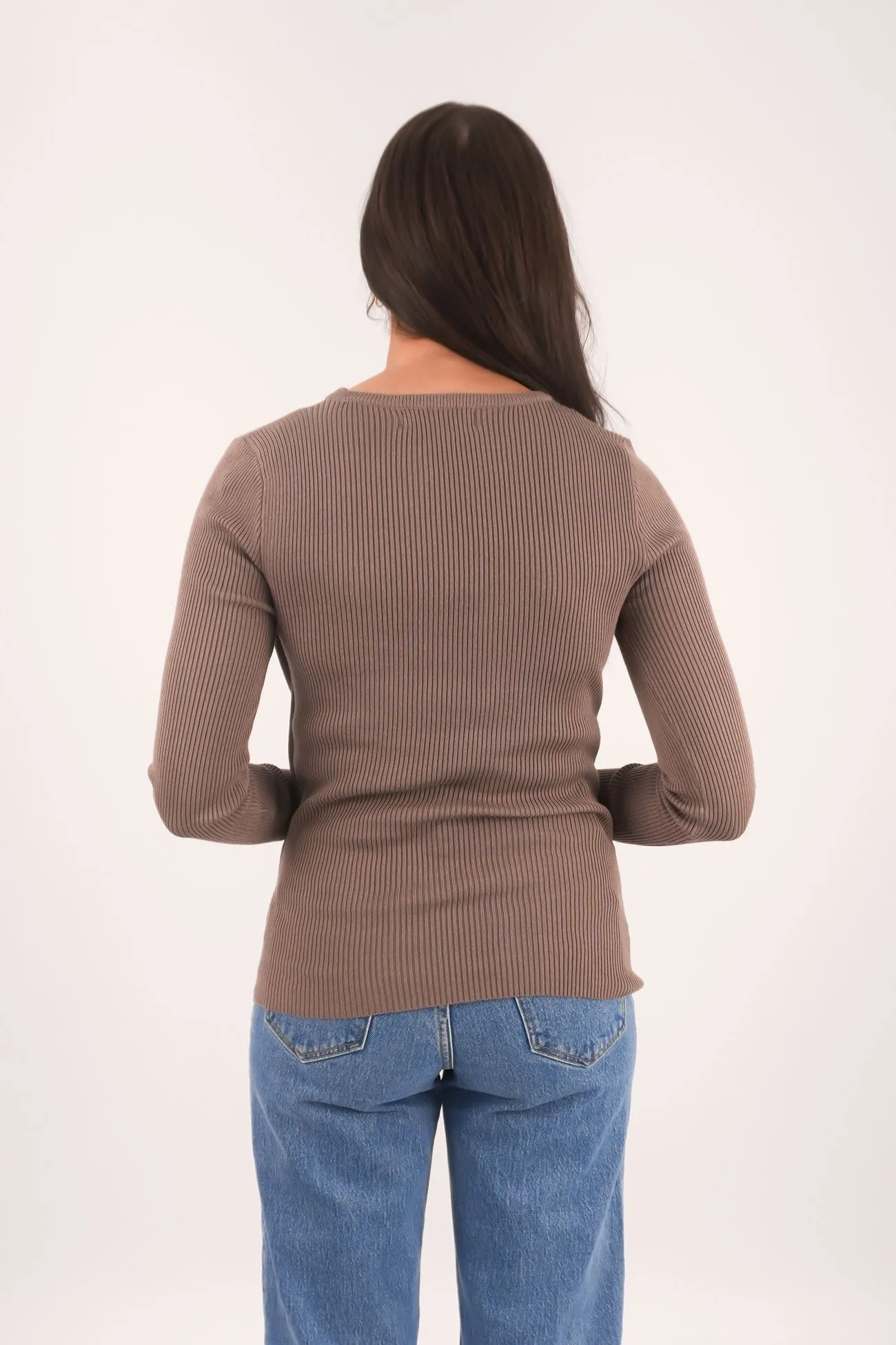 library Zambee Knit Long Sleeve Top Taupe