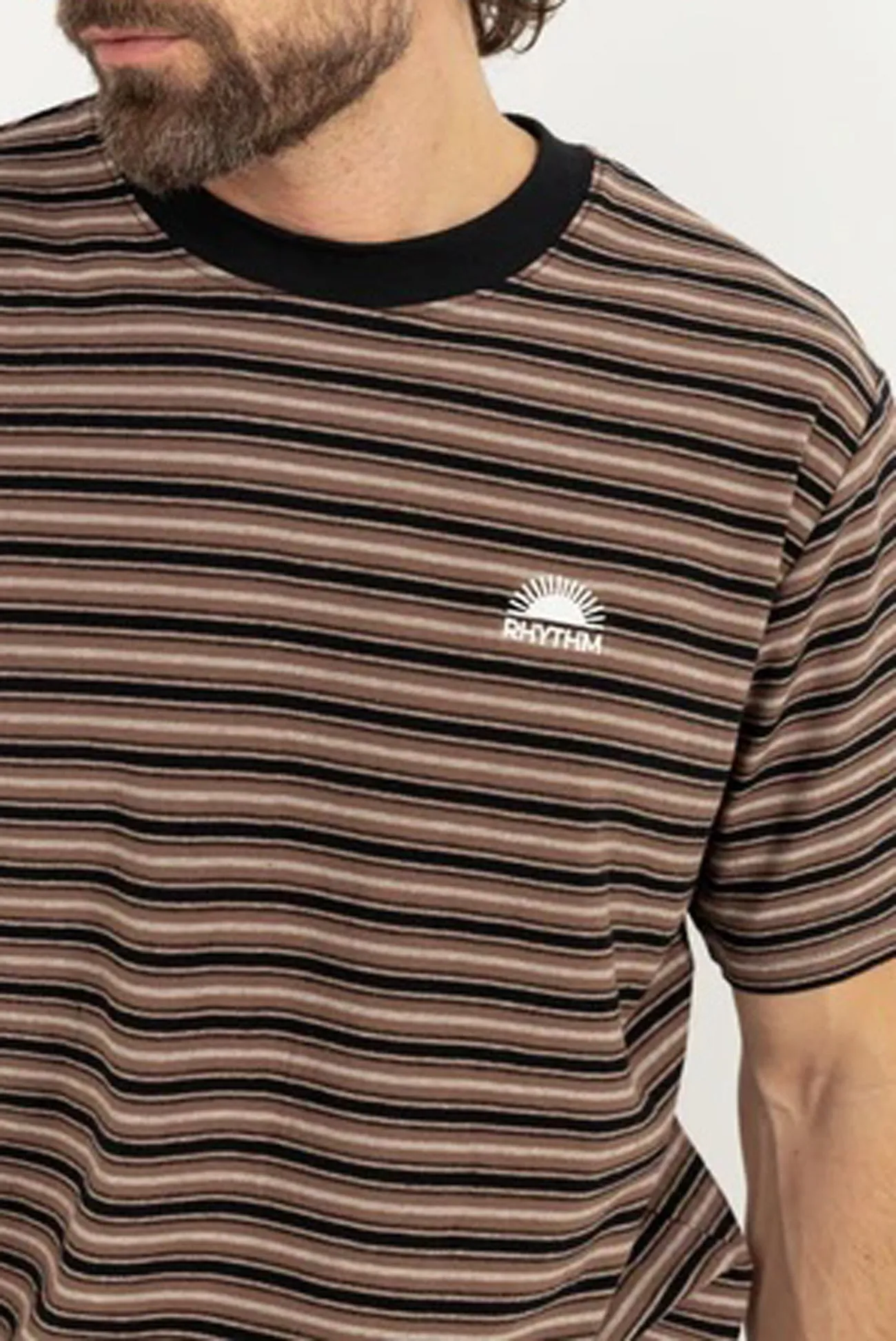 Comfort and Ease Vintage Stripe Short Sleeve T-Shirt Latte