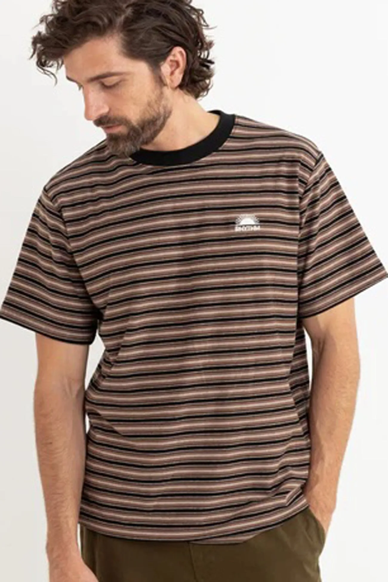 Vintage Stripe Short Sleeve T-Shirt Latte sequined details