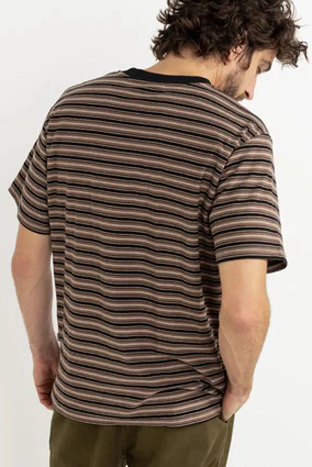 Street Style Trend Relaxed Vibes Vintage Stripe Short Sleeve T-Shirt Latte