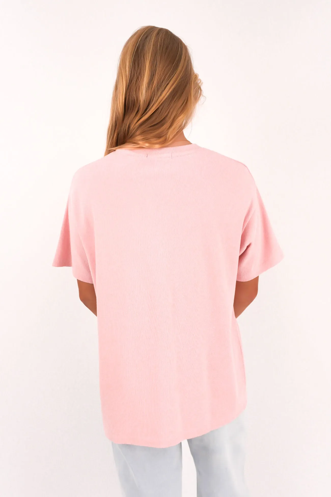 Heat Transfer Printing Minimalist Look Vital Washed Oversized Tee Pink
