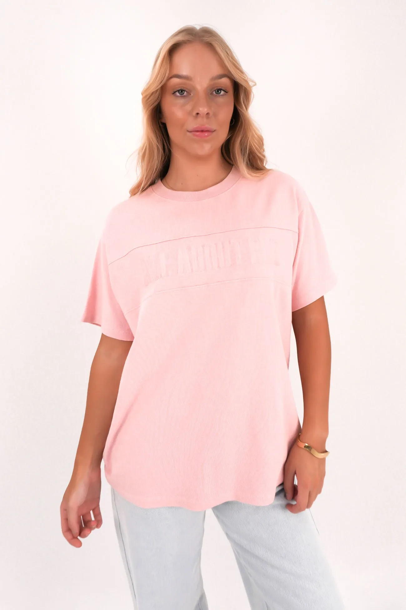 Vital Washed Oversized Tee Pink Reinforced Shoulder Stitching Circular Knit Design