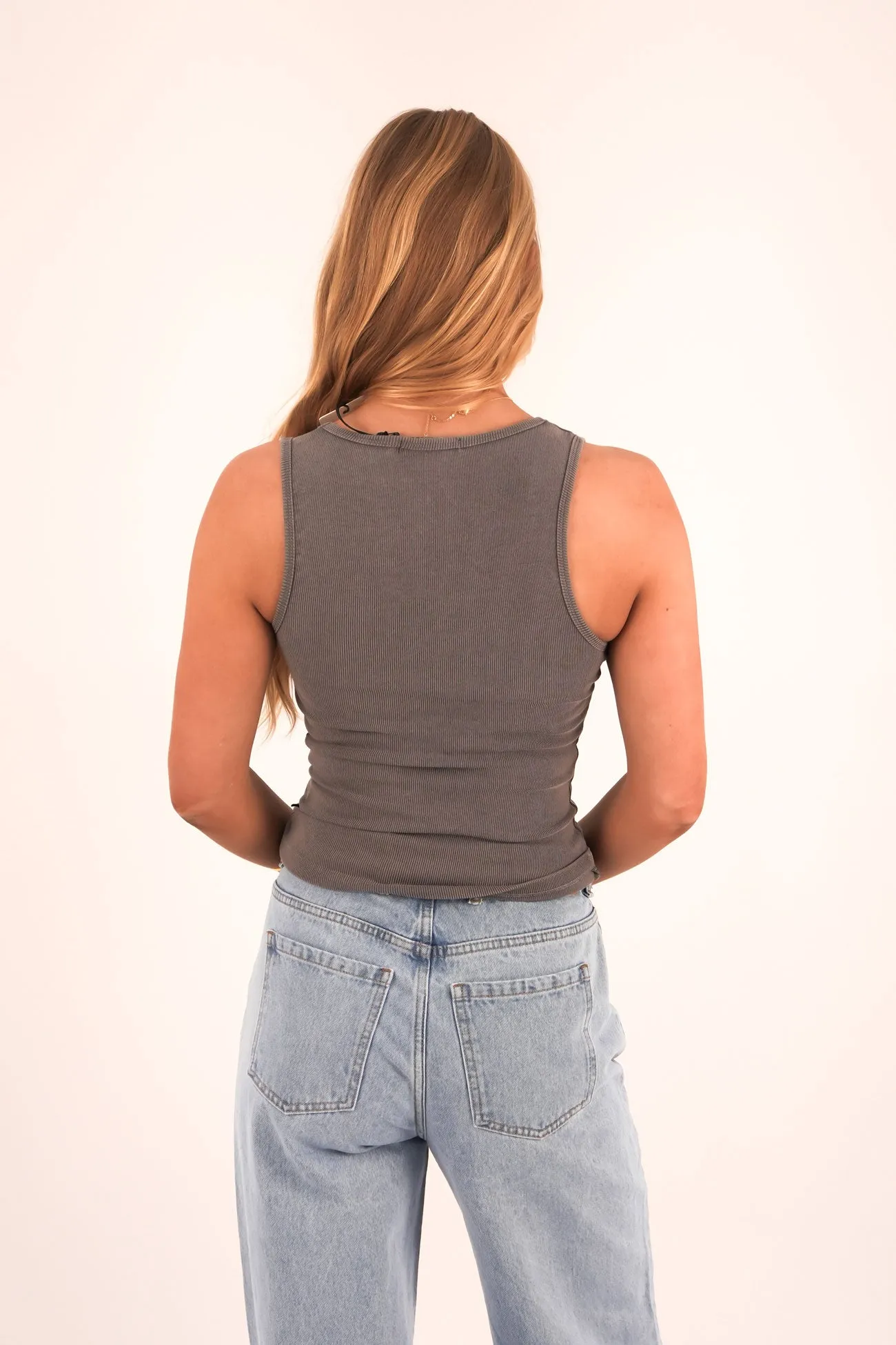 Washed Rib Scoop Neck Tank Charcoal plastic material Silk Touch Finish