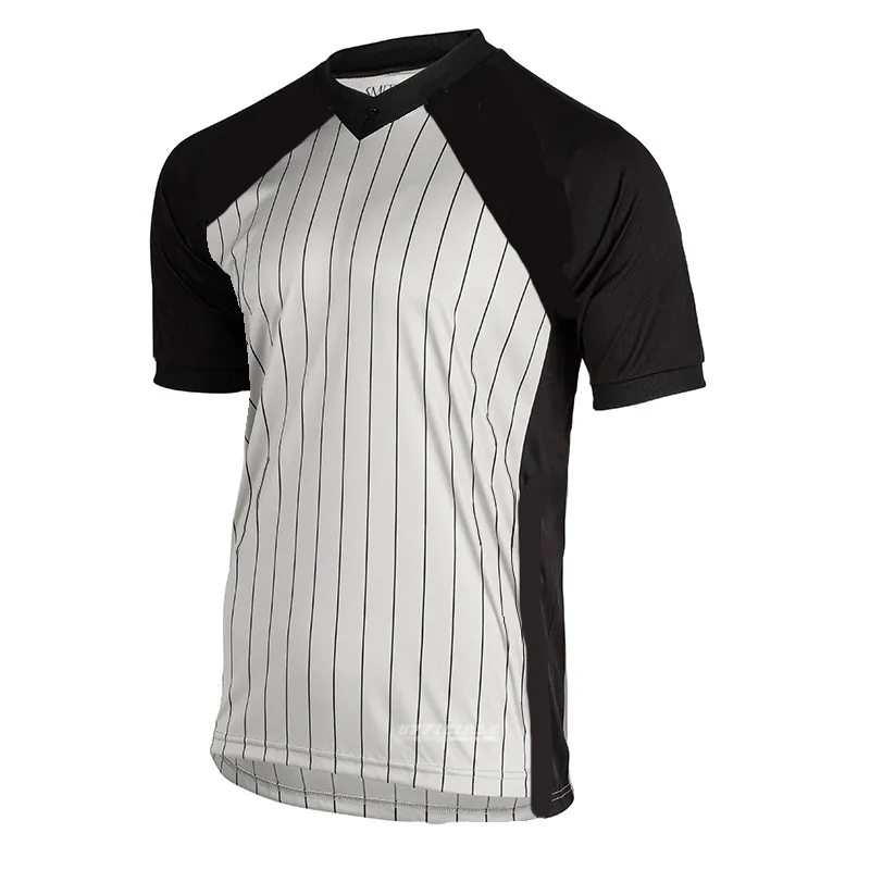 Wear resistant Smitty Grey Pin Stripe with Solid Black Shoulder Wrestling V-Neck Local Favorite Anti Static Finish
