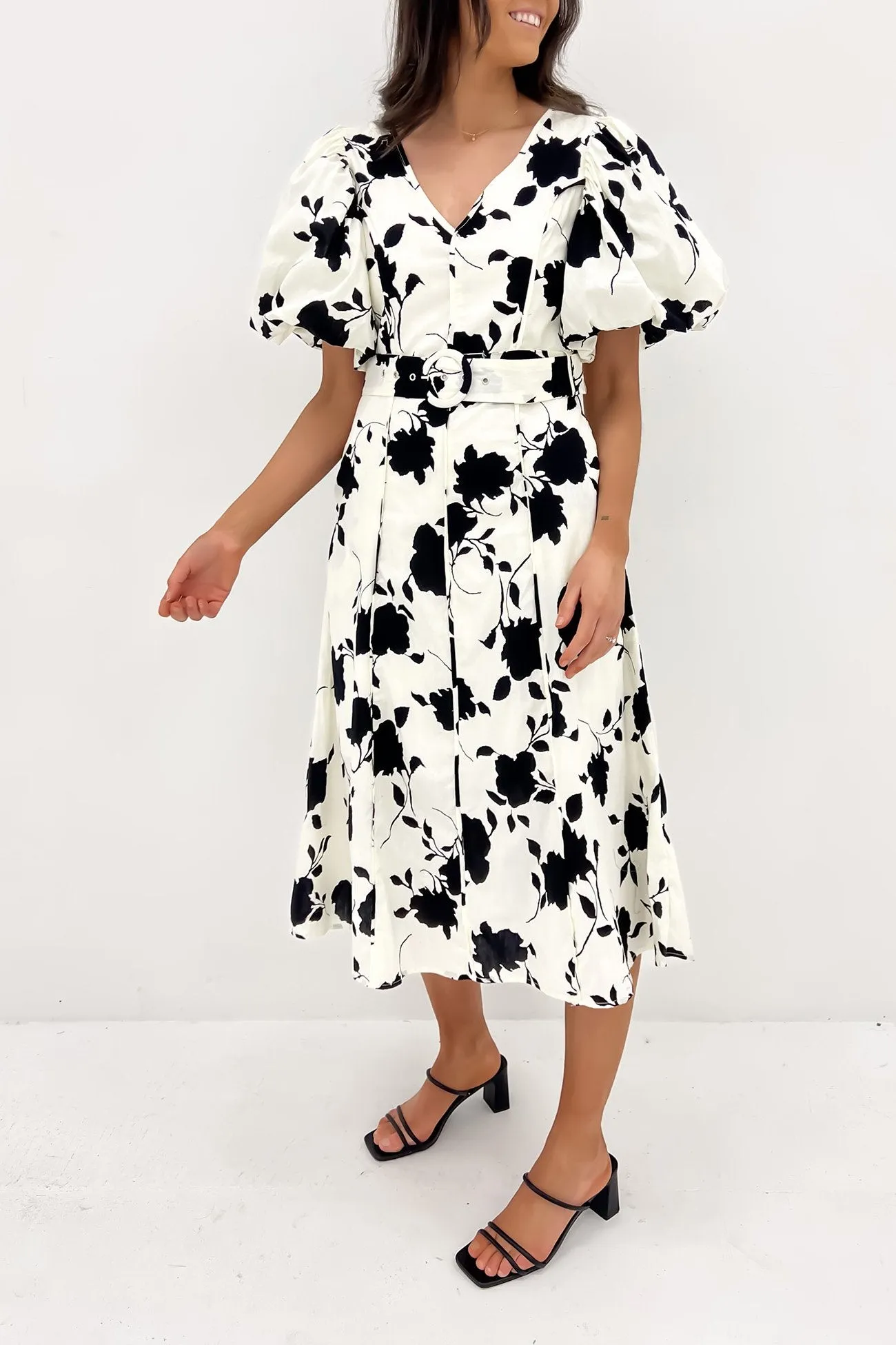 Gypsi Midi Dress Cream Black Contrast-Panel Nordic Plain