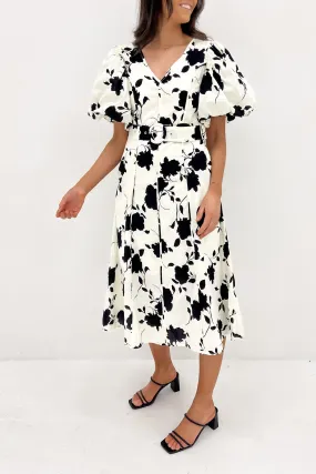 Gypsi Midi Dress Cream Black Contrast-Panel Nordic Plain