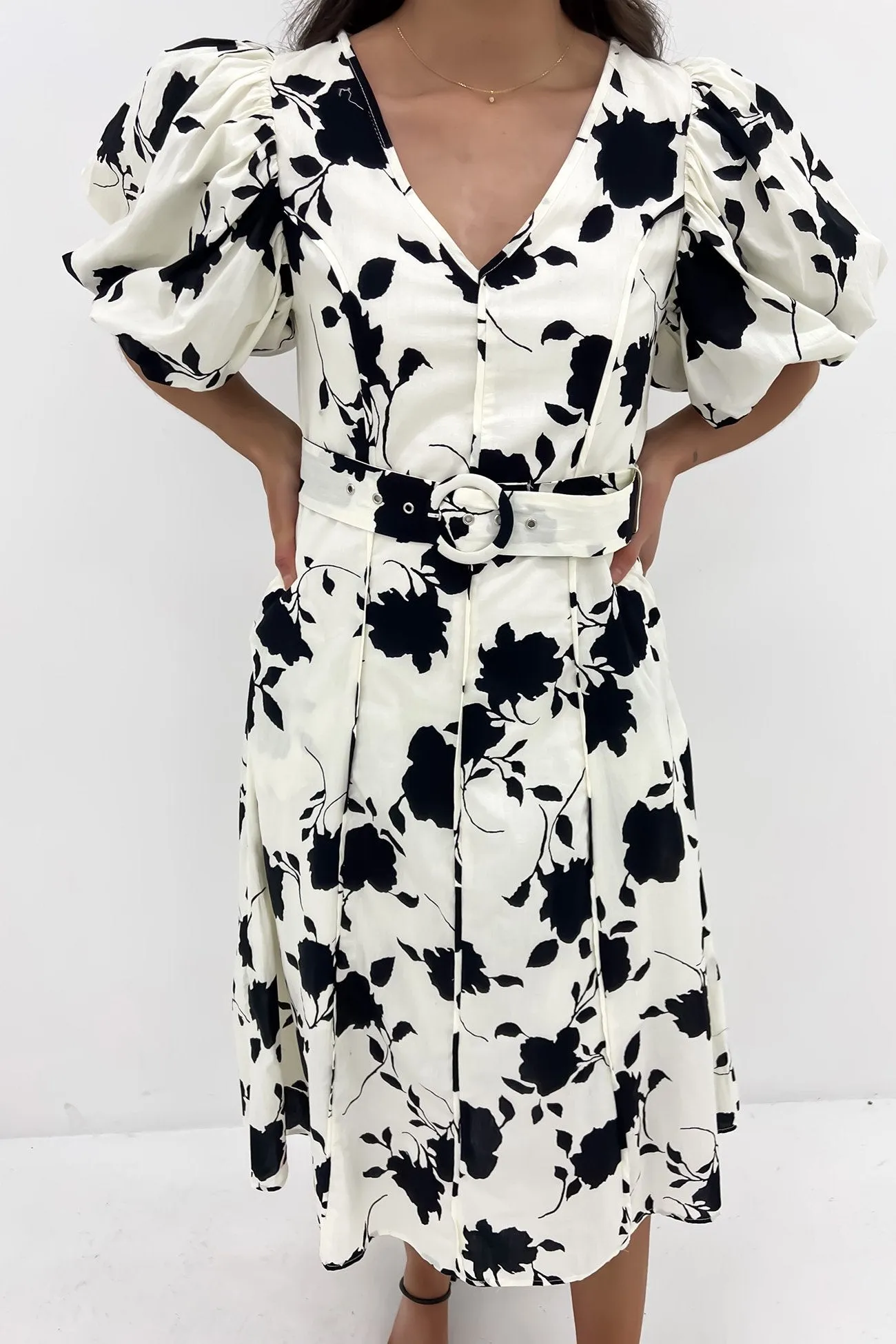 Sculpted Fit Semi Sheer Gypsi Midi Dress Cream Black