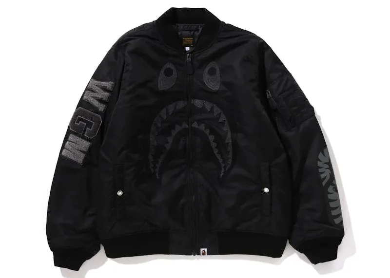 Bape Shark Ma-1 Jacket Black Adjustable features Chiffon