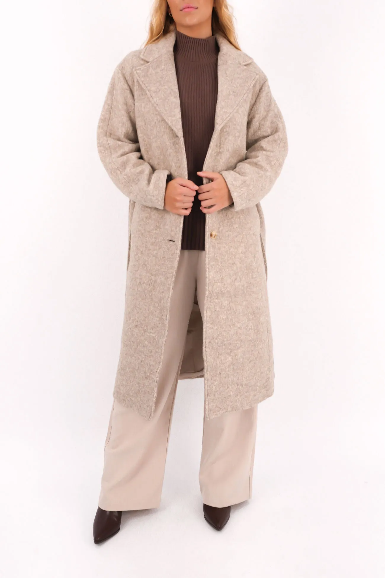 Zippered Pockets Slim Silhouette Whistler Coat Oatmeal