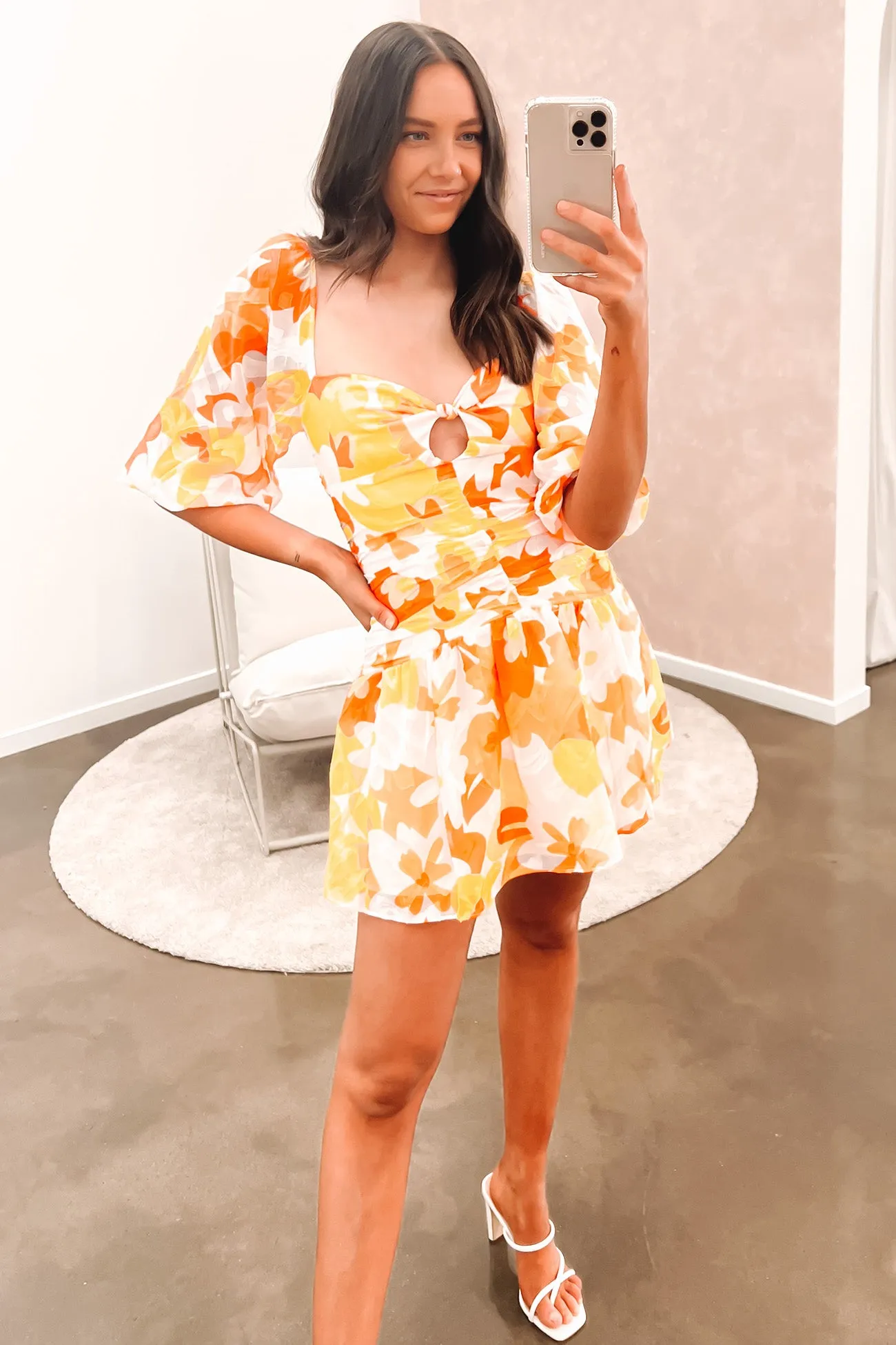 Stylish Feel Mermaid-Hem Whitney Mini Dress Yellow Floral