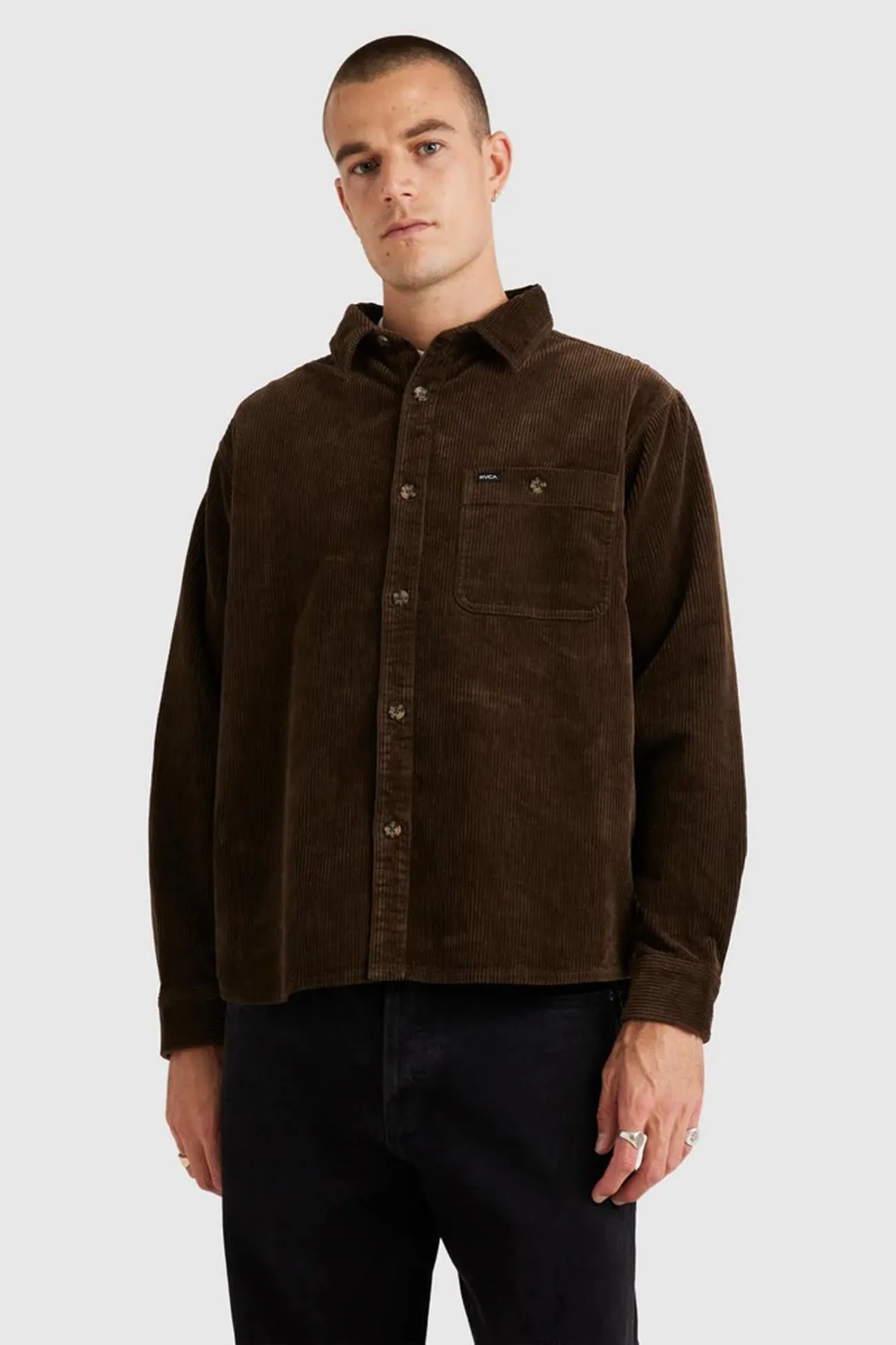Non Iron Material Odor control Wide Load Cord Long Sleeve Shirt Chocolate
