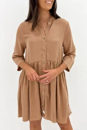 Willow Shirt Dress Tan Snap-Closure Natural Flow