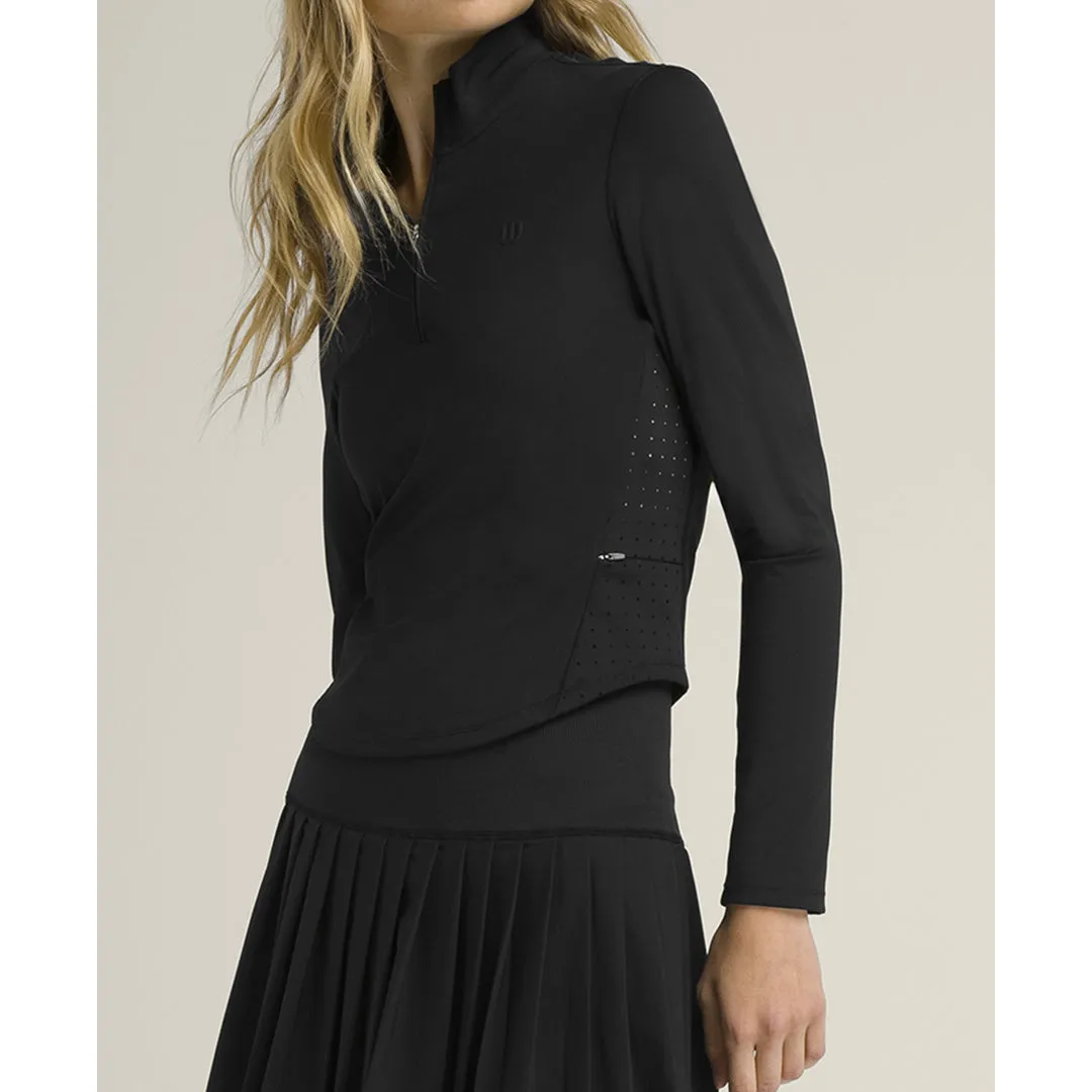 SoftTouch Natural Fiber Blend Wilson Women's Brentwood 1/2 Longsleeve Zip - Black Oversized Fit