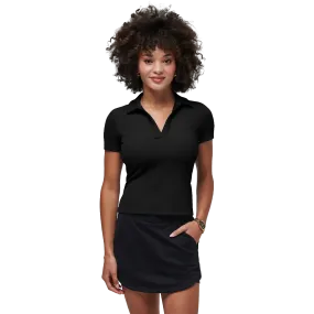 Women's Moveknit V-Neck Short Sleeve Polo Ribbed Hem