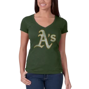 Rolled Hem Finish Long Sleeve Tee Women's Oakland A's V-Neck Scrum Tee
