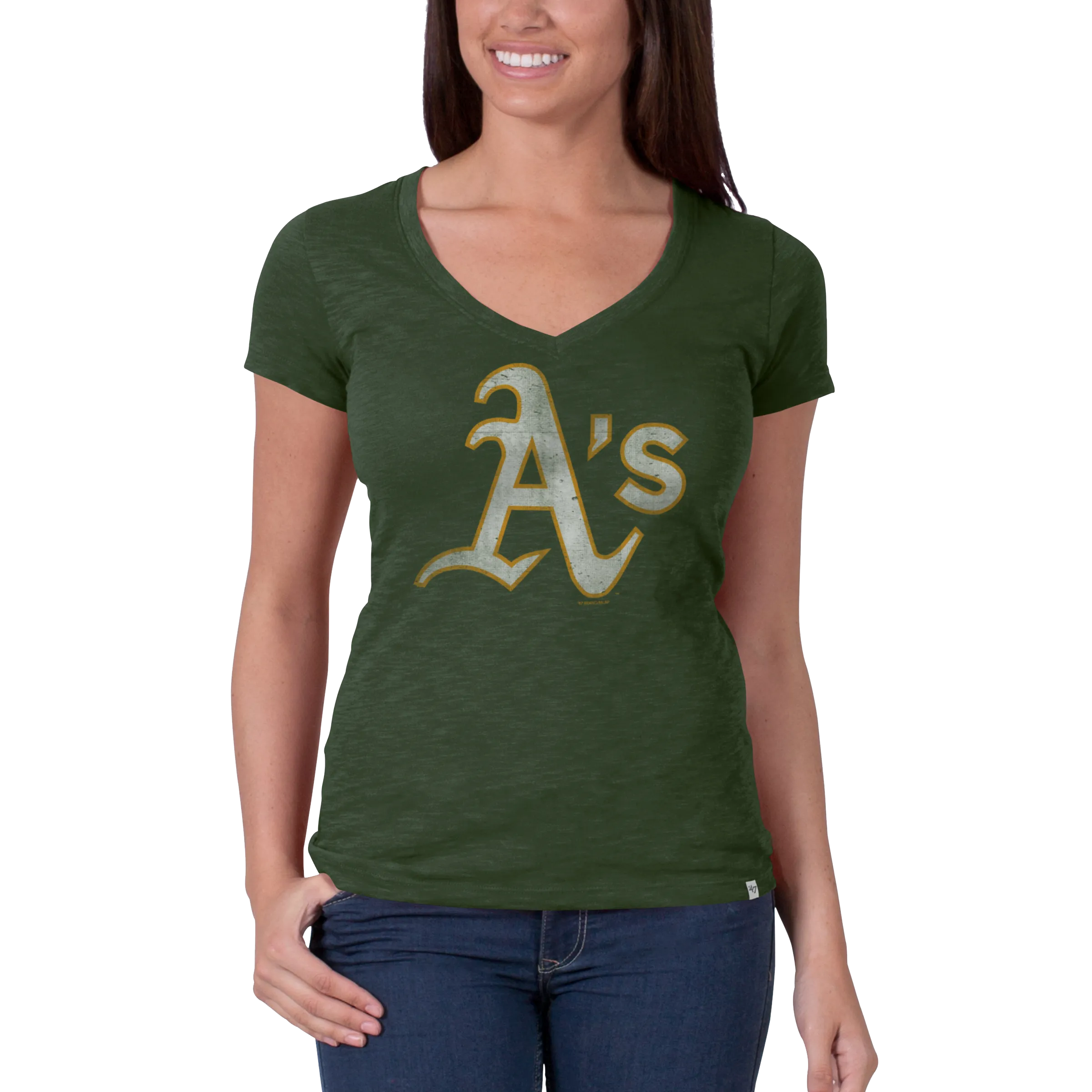 ReinforcedHem Multi Pocket Configuration Women's Oakland A's V-Neck Scrum Tee