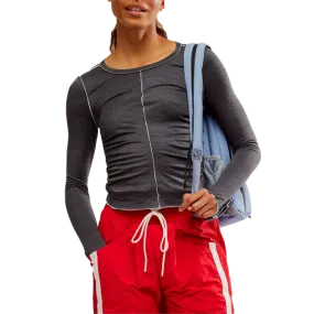 Oversized Collar Bamboo Fiber Fabric Women's Right on Run Long Sleeve Layer