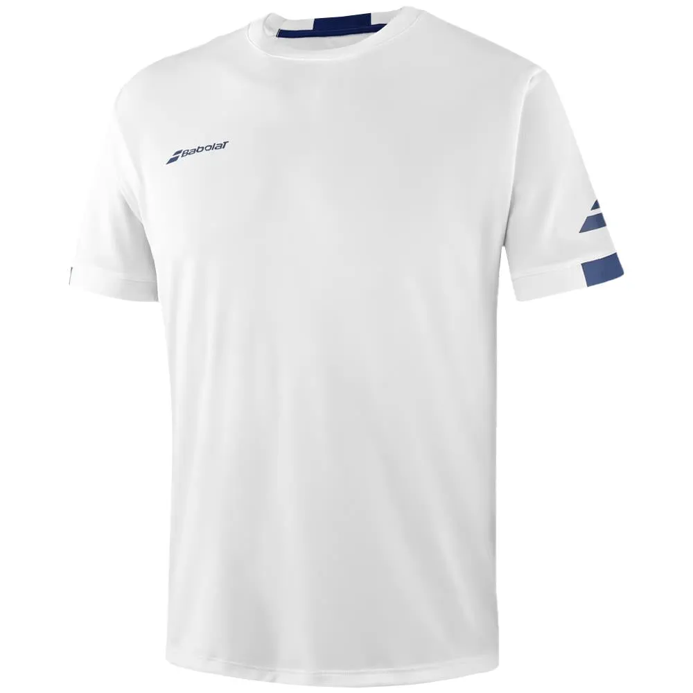 Babolat Boys Play Crew Neck Tee - White Buttons Stain Resistant
