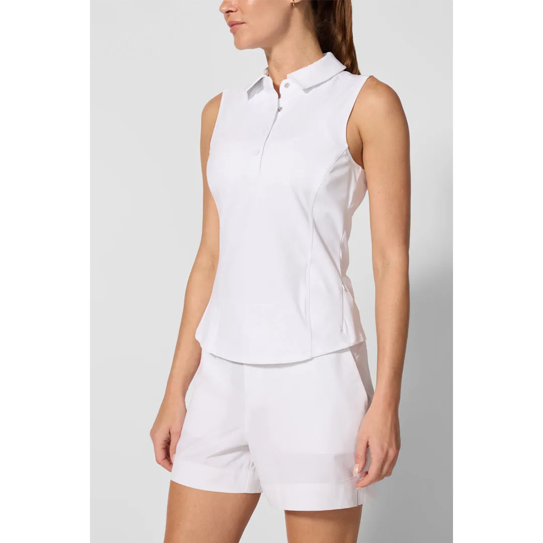 Work Appropriate MPG Women's Club Sleeveless Polo - Brilliant White Cropped Soft Texture
