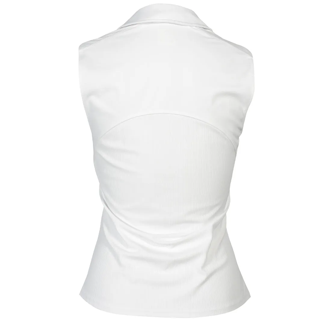 Work Appropriate MPG Women's Club Sleeveless Polo - Brilliant White Easy Movement Structured