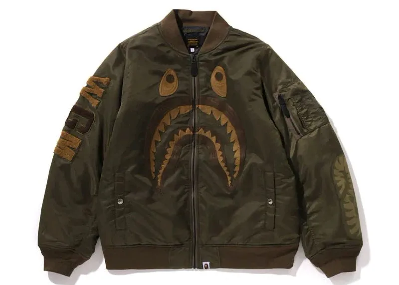 Skin-friendly Precision Sewing Bape Shark Ma-1 Jacket Olive
