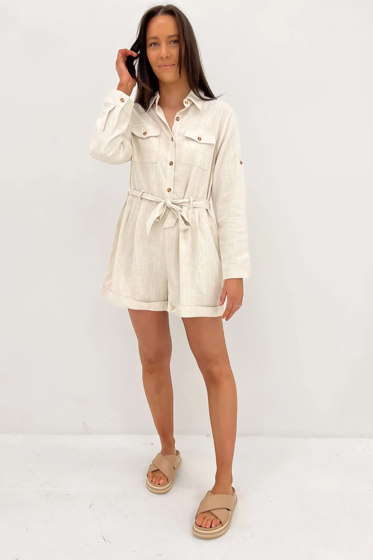 Wrenley Playsuit Beige Date New