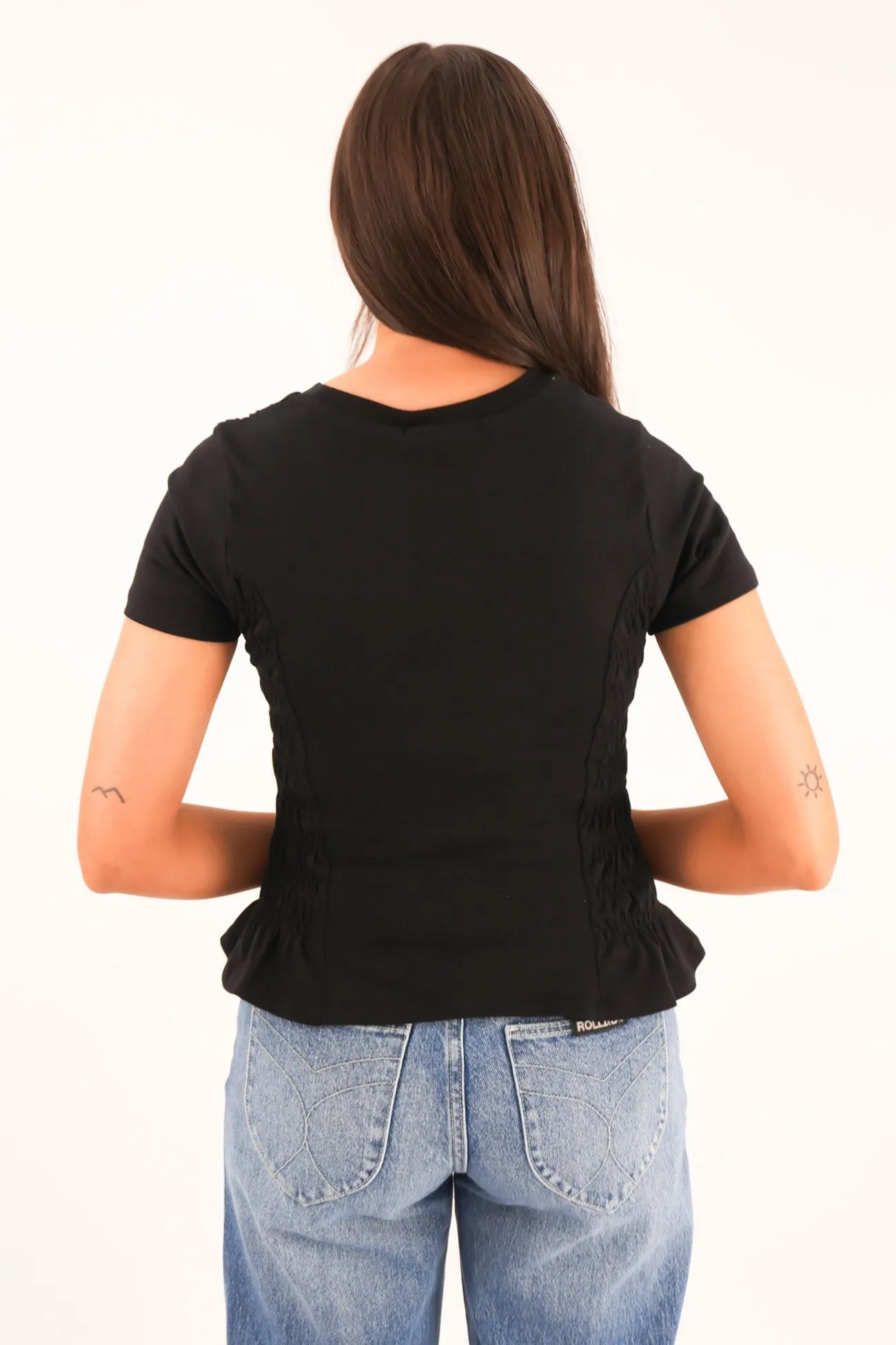 Astor Rouched Tee Black Tagless Neckline