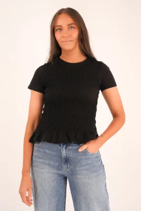 Astor Rouched Tee Black Heather Texture Finish