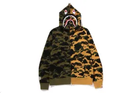 Bape 1St Camo Separate Shark Full Zip Hoodie Yellow Drawstring