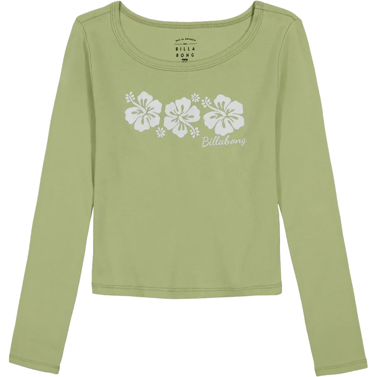 Flexible Hemline Double Needle Stitching Youth Tri Hibiscus Long Sleeve Tee