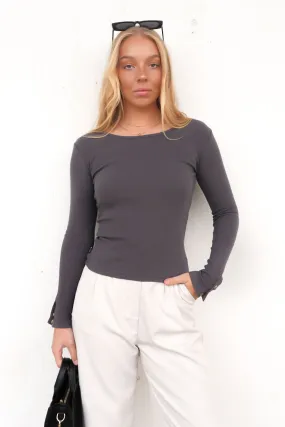 Limited Edition Classic Style Jordyn Rib Long Sleeve Charcoal