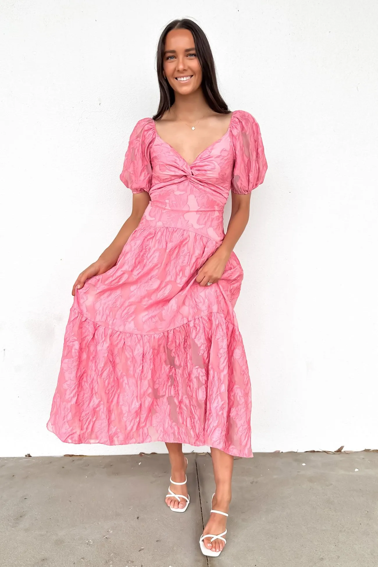 Unique Cut Feminine fit-and-flare silhouette Zabelle Midi Dress Pink
