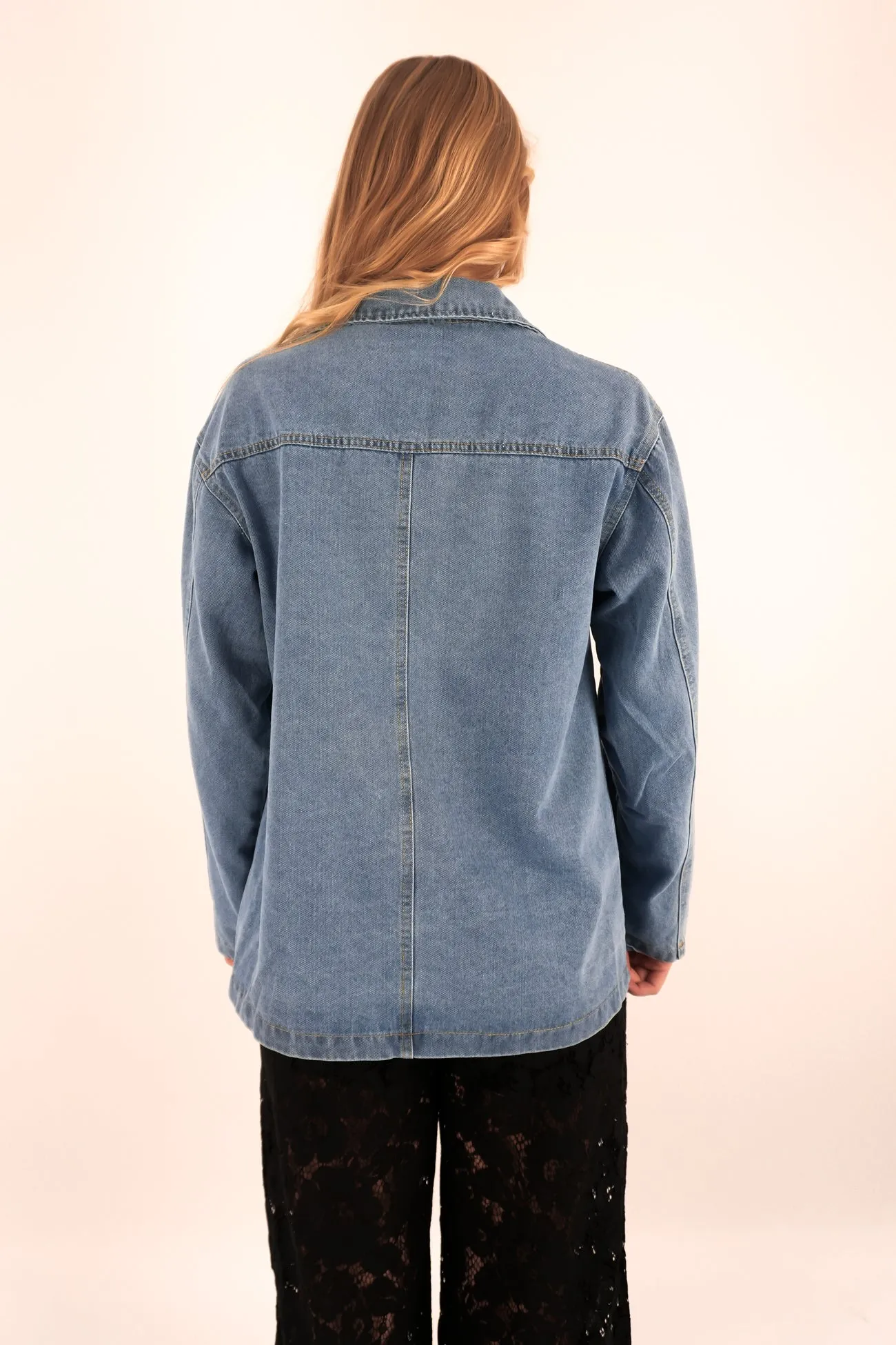 Compact Packable Feature Zahiya Denim Blazer Mid Blue